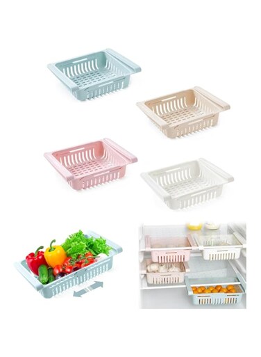 SYOSI 4 Pack Expandable Refrigerator Storage Baskets, Pull-Out Shelf Dividers for Eggs and Vegetables, Kitchen Organization Solutions for Efficient Food Storage and Easy Access