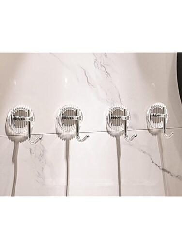 4 Pcs Adhesive Wall Hooks,Bathroom Towel Stainless Steel Hook,Heavy Duty Utility Hook for Kitchen,Closet,Hanging,Robe,Towel,Key (Silver)