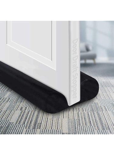 Joyzzz Door Draft Stopper, Black Reusable Adjustable Door Sweeps Soundproof, Weather Stripping Noise Blocker Window Breeze Blocker, Interior Front Double-Sided Draft Stopper Used on Carpet, Tile