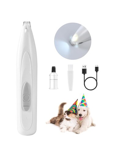 FURBONA Dog Paw Trimmer with LED Light, Rechargeable Cordless Electric Grooming Clippers, Low Noise Pet Hair Shaver for Small Dogs Cats Trimming Around Paws, Eyes, Ears, Face, Rump