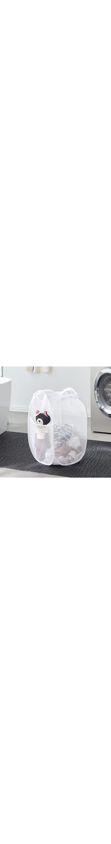 Tycom Pop Up Laundry Mesh Hamper Basket - Storage Solution - Compact Bin - Mesh Collapsible Bag - Laundry Hamper - Collapsible Laundry Basket (White Vertical)