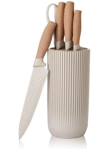 Knife Set, 6-Piece Khaki Professional Kitchen Knife Set for Chef, Super Sharp Knife Set with Universal Knife Block, Anti-Rust Stainless Steel Kitchen Knife Block Set, Ergonomical Design (Khaki)