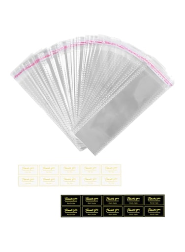 Fimary 100 Pcs Knafeh Pistachio Chocolate Bar Wrappers with 100 Pcs Thank You stickers - 2.8 x 9.4 inch Candy Bar Packaging- Self Adhesive Small Plastic Wax Melt Snap Bar Bags