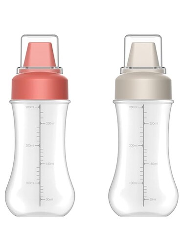 Oasisgalore Squeeze Bottles, 8 OZ Plastic Condiment Squeeze Squirt Bottles and Caps with Discrete Measurements, for Ketchup, Oil, Honey, BBQ, Sauces, Syrup, Condiments, Dressings, BPA Free