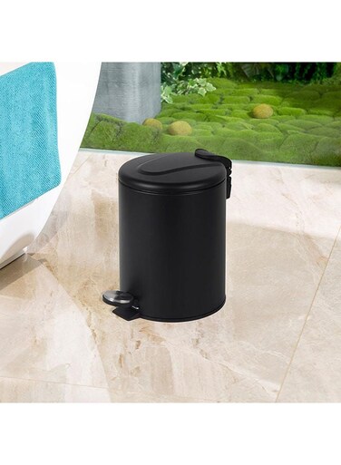 HOME Falcon 5L Pedal Bin Soft Close Iron Metal In Powder Coating With Plastic Inner Bucket For Kitchen Bathroom And Offices L 20.5 X W 27.5 Cm Black