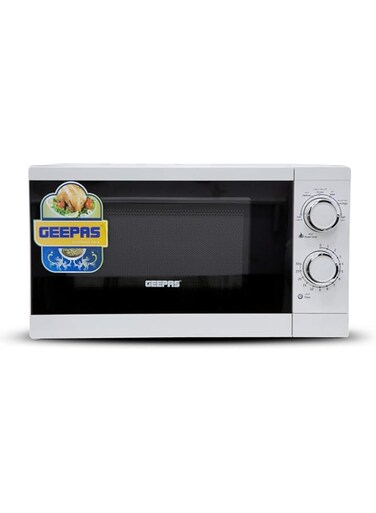 Geepas GMO1894 20L Microwave Oven   1100W Solo Microwave with 6 Power Levels and a Timer   Cooking Power Control with 2 Rotary Dials &amp; Defrost Settings   White