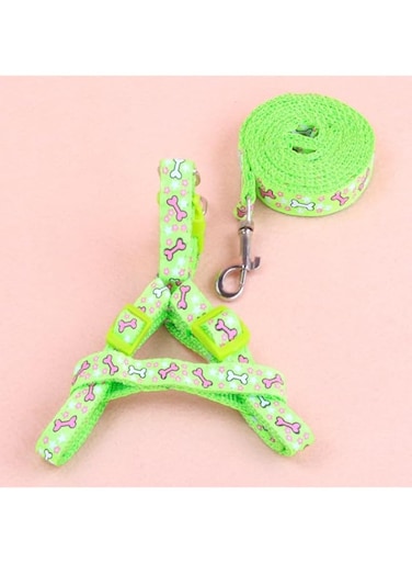 Adjustable Nylon Dog Harness with Leash Set,Soft Vest,Various Designs Printed for Small to Medium Dogs (Green, Small(1 * 120CM))