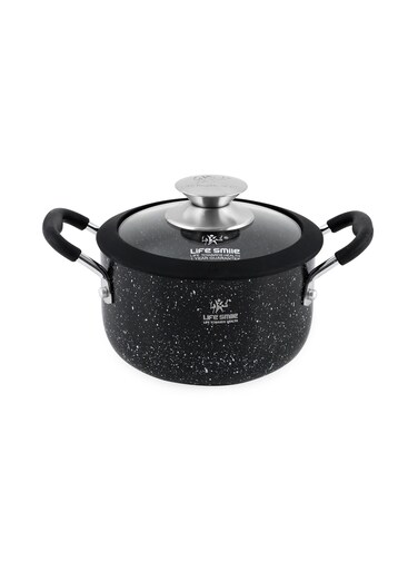 Smile Granite Non-Stick Soup Pot-1.5L with Glass Lid-Large Cooking Pot with Heat Resistant Handles-Multi-Layer Granite Non stick Cookwares