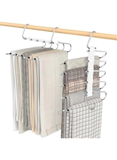 2 Pack Pants Hangers Space Saving, Anti-Slip Multi-Functional Pants Rack, Thickened Stainless Steel Tube, Two Hanging Modes Suitable for Jeans Trousers Skirts Scarf