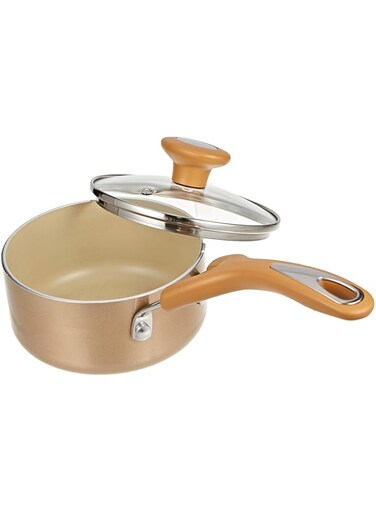 Meyer Non Stick Covered Sause Pan with Cushioned Surface and Lid, 0.9 Ltr, 14 cm, Beige