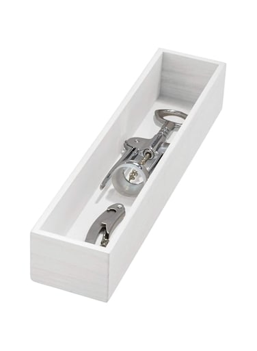 iDesign EcoWood Drawer Organiser, Paulownia Wood Kitchen Drawer Storage Insert, Kitchen Drawer Organiser for Cutlery and Utensils, White Wash