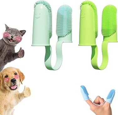 Excefore Dog Finger Toothbrush Kit, Silicone Pet Toothbrushes, Dog Cat Toothbrush, Full Surround Bristles, Non-Toxic Silicone, Easy to Clean, Double-Finger, for Puppies, Cats and Small Pets