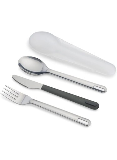 Joseph Joseph GoEat - On the Go Stainless-Steel Travel Cutlery Set for 1, Reusable Knife, Fork and Spoon Set with case for Lunch Box, Camping, Outdoor, Grey