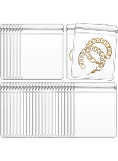 Tazweeq PVC Anti Tarnish Jewelry Bags, Jewelry Bags Clear Plastic, Resealable Bags with Zipper Bulkfor Business, Reclosable Poly Packaging Pouches with Hang Hole Self Seal, (100 Pcs, 8 * 12cm)
