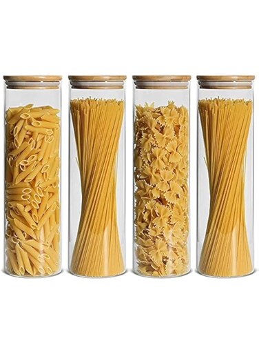AUTOYSUR Canister Set of 4,Glass Kitchen Canisters with Airtight Bamboo Lid,Glass Storage Jars for Kitchen,Bathroom and Pantry Organization Ideal for Flour,Sugar,Coffee,Cookie Jar,Candy (2200ml 4pc)