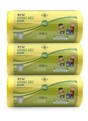 tru Lemon Scented Garbage Bags Compact Roll 60x90cm - Pack of 3