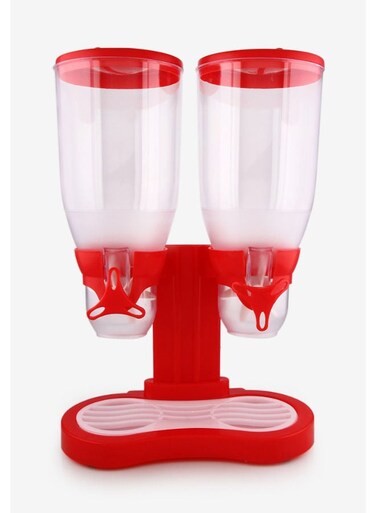 Cereal Dispenser Double Compartment 3 Litre + 3 Litre   Dry Food Dispenser   Double Control   Candy Dispenser   Cereal Dispenser Countertop   Cereal Organizer size: 31.5x16.5x38 cm(Red)