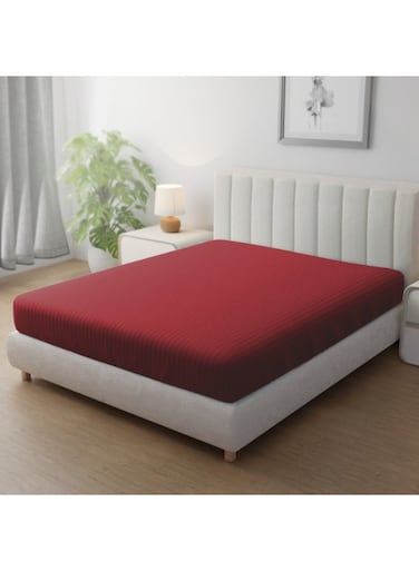 Linen Klub 1-Piece Microfiber Fitted Sheet Striped,Color: Marron, King (180x 200 cm),Design Soft Fabric Deep Pocket Elastic Edge Bed Linen