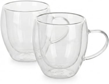 Art Borosilicate Glass Double Wall Glass with Handle 250ml Set of 2   Transparent Heat Resistant Tea Coffee Cups   Insulated Microwave &amp; Dishwasher Safe Glassware