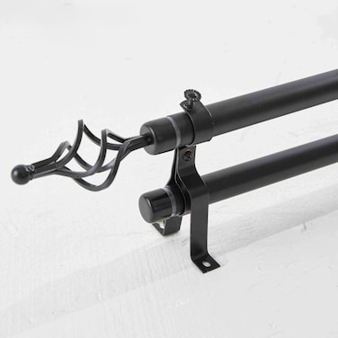 قضيب ستارة مزدوج قابل للتمديد ومتين بطول مترين قابل للتعديل من الفولاذ القوي باللون الأسود