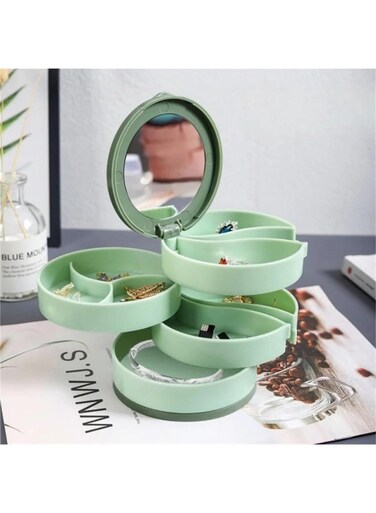 Acrylic Jewelry Box, Multi-Compartment Hair Accessories Storage Box, 360&Acirc;&deg; Rotating Bathroom Container for Hairbands, Earrings, Rings and Necklaces for Girls Women(Green)