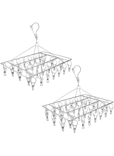 2 Pack Stainless Steel Clip and Drip Hangers Clothes Drying Rack Laundry Accessories - Total 66 Clips