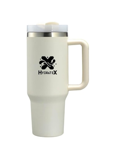 HydrateX 40oz (1200ml) Stainless Steel Tumbler with Handle and Straw Lid - Vacuum Insulated for Hot 6 Hours/Cold 12 Hours - Ideal for Water, Iced Tea, Coffee (Cream)