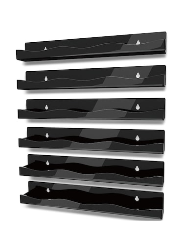 15" Nail Polish Rack Wall Mounted Shelf, 6 Pack Black Acrylic Organizer Supplies for Nail Techs, Great Display for Salons and Retailers