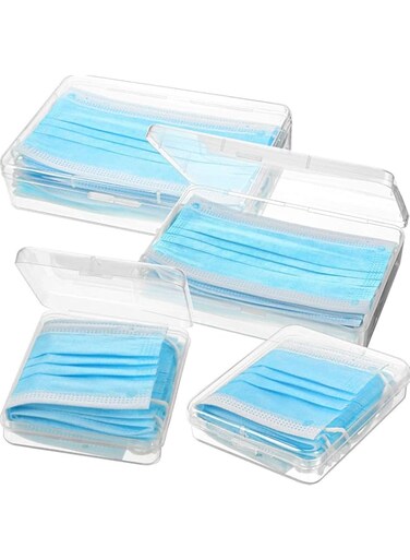 KASTWAVE Portable Face Mask Storage Case Set - 4 Pack Clear Plastic Boxes with Lids for Reusable &amp; Disposable Masks, Dustproof &amp; Travel-Friendly Organizer for Pollution Protection