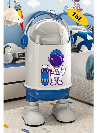 Trash Can with Lid, Cute Waste Bin, Creative Plastic Garbage Container, Spaceman Design, Removable Inner Bucket, Large Capacity Decorative Wastebasket for Living Room, Bedroom, Dorm and Kids Room