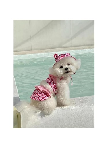 2Pcs Dog Bikini Sets Ruffle Trim Puppy Bikini and Hat Summer Beach Swimsuit Costume for Small Dogs Girl Cat Kitten (Pink, XL)