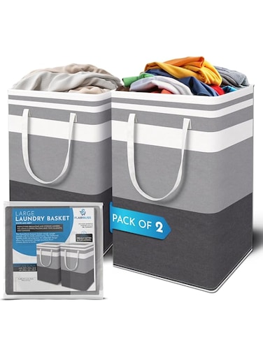 FLAIRBLISS Laundry Hamper Large Collapsible Laundry Baskets, Freestanding Waterproof Clothes Hamper with Easy Carry Handles in Laundry Room Bedroom Bathroom (Pack of 2)