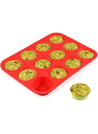 Silicone Muffin Pan - 12 Cups Regular Silicone Cupcake Pan, Non-Stick Silicone Great for Making Muffin Cakes, Tart, Bread - BPA Free and Dishwasher Safe (12-Cup Regular)