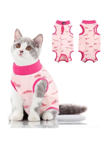 Cat Recovery Suit, 1 Pcs Cat Surgery Recovery Suit, Kitten Surgical Full Bodysuit, Cat Onesie for Cats, for Abdominal Wound Protector Anti Licking After Surgery, for Small Male Female Pets Pink Large