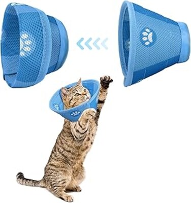 KASTWAVE Adjustable Cat Cone Collar Soft Kitten, Foldable Cat Recovery Collars &amp; Cones, Elizabethan Pet Recovery Collar Cat and Small Dog for Surgery and Lnjuries (Blue,M)
