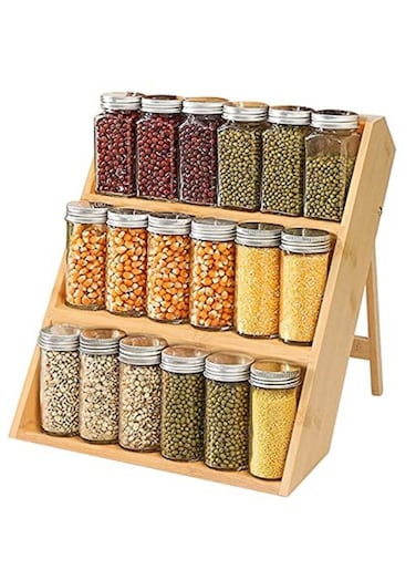 3-tier Bamboo Spice Rack, Kitchen Spice Racks Free Standing for Cabinet Drawers and Countertop