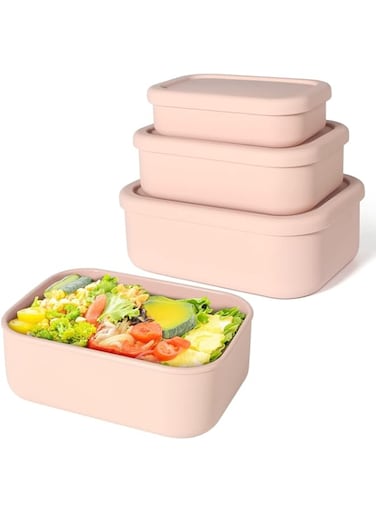 Azonee Silicone Food Storage Containers, Set of 3 Lunch Box Bento with Lids, Leakproof Food Container, BPA Free, Airtight, Microwave, Dishwasher and Freezer Safe (10oz, 23.6oz, 44oz)