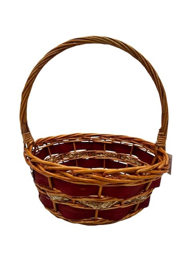 Wicker Basket with Handle Flower Girl Basket Durable Storage Basket Vintage-Style Traditional for Garden Home Wedding Organization Picnic Design2 (M, Round) 35x34x27cm