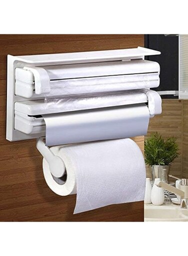 Portible 3 in 1 Wrap Center Holds Silver Foil, Plastic Wrap, and Paper Towels / 3 in 1 Kitchen Triple Paper Dispenser &amp; Holder Paper/Foil/Cling Wrap (Pack of 1).
