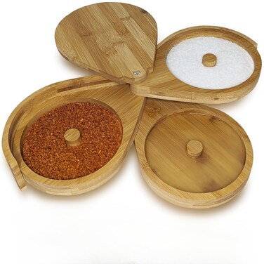 Tiered Bamboo Glass Rimmer   Triple Rotating Spice Organizer  Sugar and Salt Rimmer for Cocktails   Cocktail Accessories for Drinks