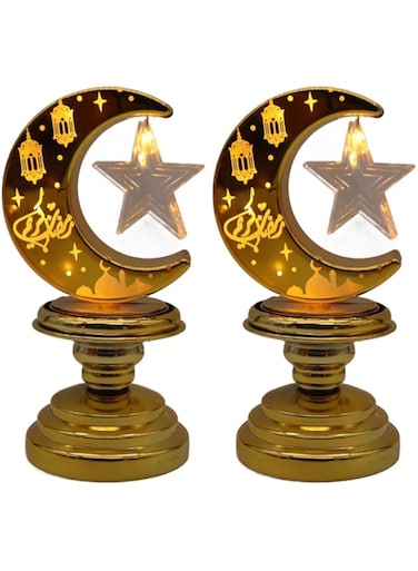 YU WELL Retro Ramadan Eid Mubarak Hanging Table Top LED Lantern with Ramadan Music for Ramadan Festival Night Indoor and Outdoor Home and Office Decoration (Lantern-11 Pack of 2)