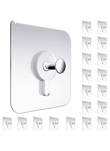 Adhesive Hooks Heavy Duty, 20Pcs Wall Hooks for Hanging, Wall Hangers without Nails, 2 in 1 Screw Free Sticker for Wall Mount Shelf, Waterproof Rustproof Wall Hook for Bathroom Bedroom Picture Hanger