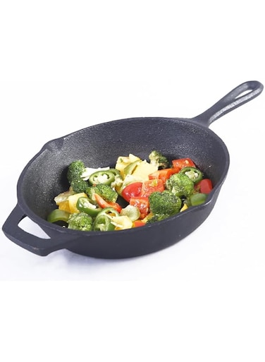 Wonder Chef Forza Cast-Iron Fry Pan, Pre-Seasoned Cookware, Induction Friendly, 24cm, 3.8mm (Black)
