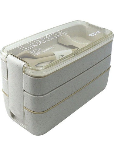 Three-Compartment Lunch Box Set Beige 900ml