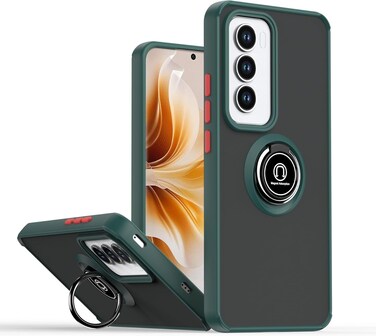Oppo Reno12 Pro Case Flexible Silicone Protective Bumper,Camera Protection Translucent Shockproof Matte Back Cover with 360 rotational Ring Holder For Reno 12 Pro (Green)