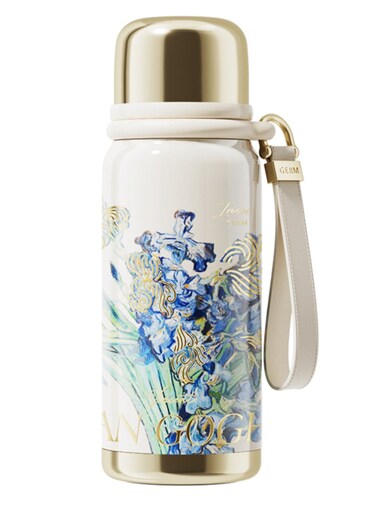 Van Gogh Insulated Thermos Bottle 580ml &acirc;&euro;&ldquo; Irises Design   GERM MET Collection Stainless Steel Vacuum Flask with Cup   BPA-Free, Hot &amp; Cold Travel Bottle for Office, School, Hiking, Gym   Leak-Proof Sport Flask