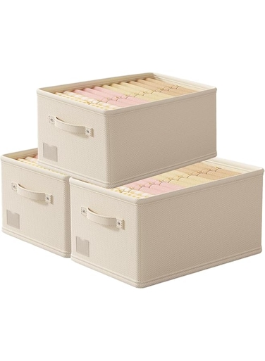 XVersion Foldable Closet Organizer 3-Pack - 47L x 28W x 21H Drawer Storage for Wardrobe, Cabinet &amp; Laundry Room   Beige Folding Shelves   Space-Saving Clothes Storage- Beige Foldable