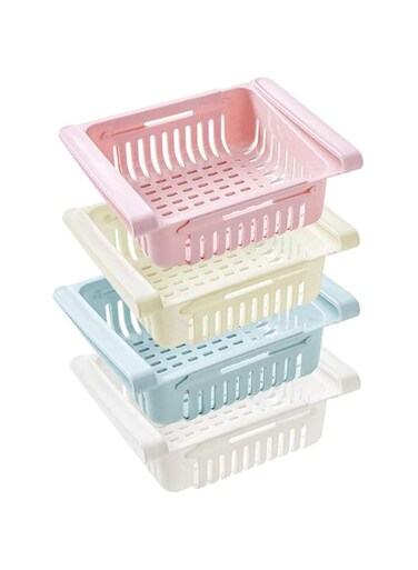 SYOSI 4 Pcs Fridge Drawer Organizer, Retractable Drawer Refrigerator Storage Box, Fridge Shelf Organizer for Vegetables and Fruits