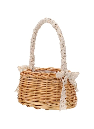 YARNOW Wicker Picnic Basket Picnic Storage Basket Container Case Box Cloth Toy Organizer Camping Use Home Store Gift Decor Wood Color