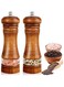 Salt and Pepper Grinder Set of 2, Manual Salt and Pepper Shakers Refillable with Adjustable Coarseness Ceramic Grinders, Pepper Mill for Sea Salt/Chili/Sesame - 6.5 Inch, 2Pack (Brown Wood+Acrylic)